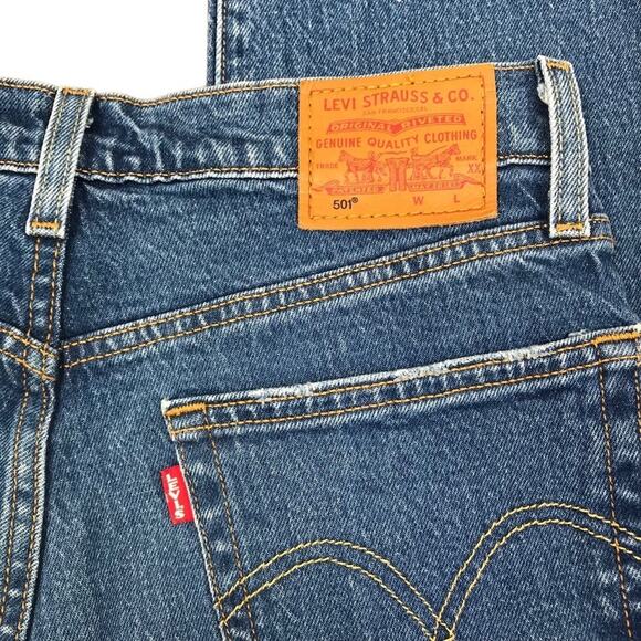 LEVI'S 501 Straight Jean Sz 26 Blue Cropped Classic Frayed Grunge Cowgirl Travel - Picture 9 of 14